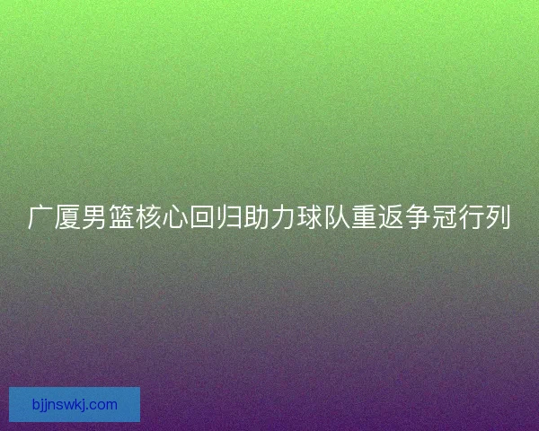 广厦男篮核心回归助力球队重返争冠行列