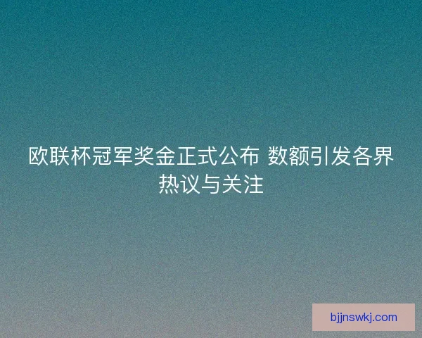 欧联杯冠军奖金正式公布 数额引发各界热议与关注